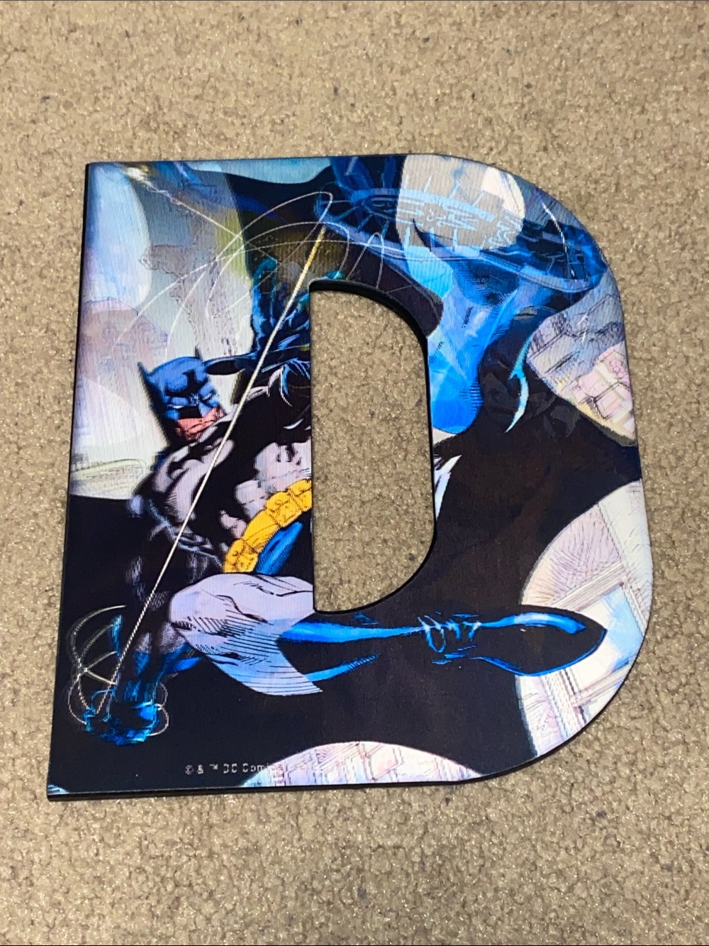 Batman Decorative Letter D - Blue & Black Comic Art Holographic